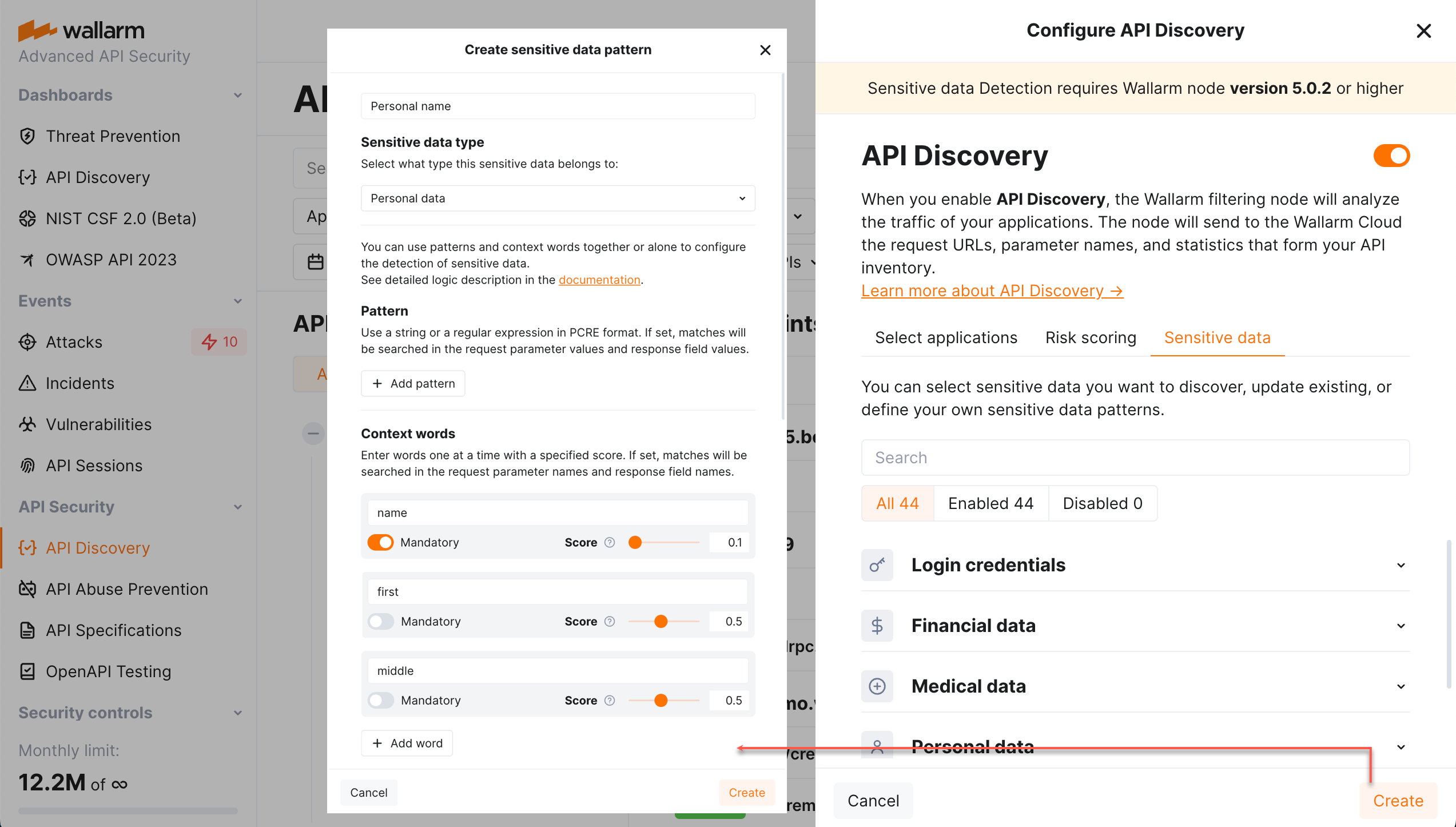 API Discovery – Settings - Sensitive data - Creating custom pattern