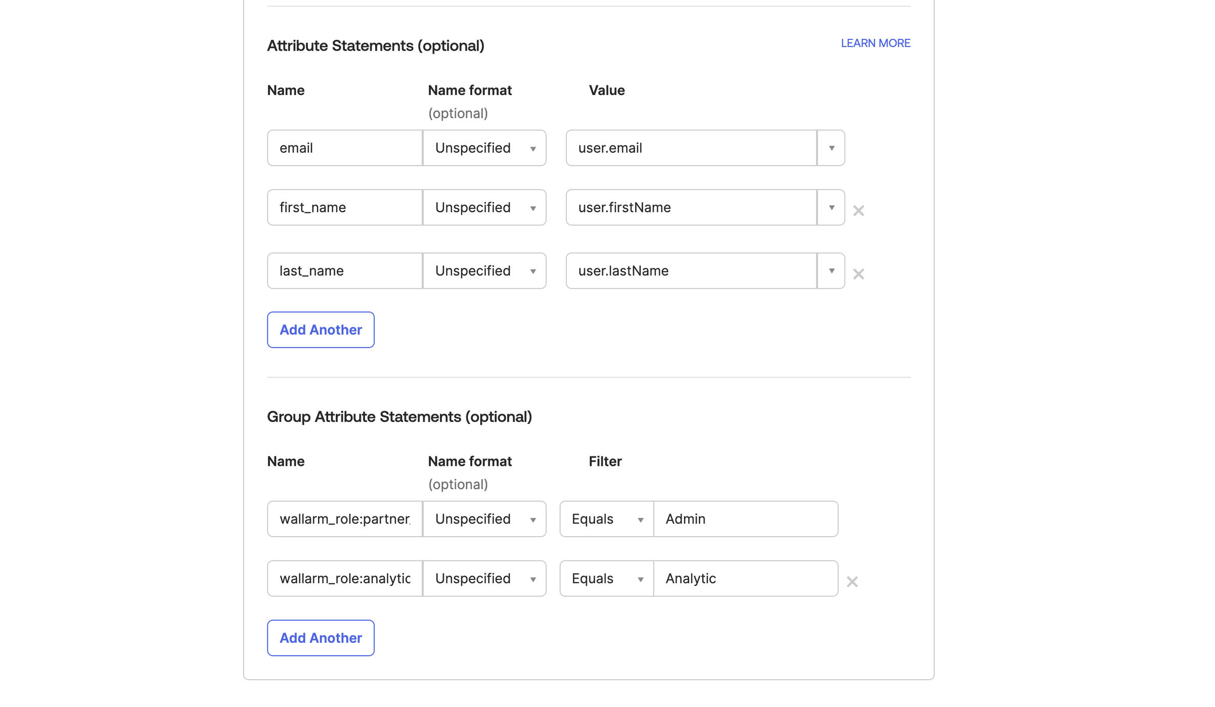 Integrations - SSO, mapping example in Okta