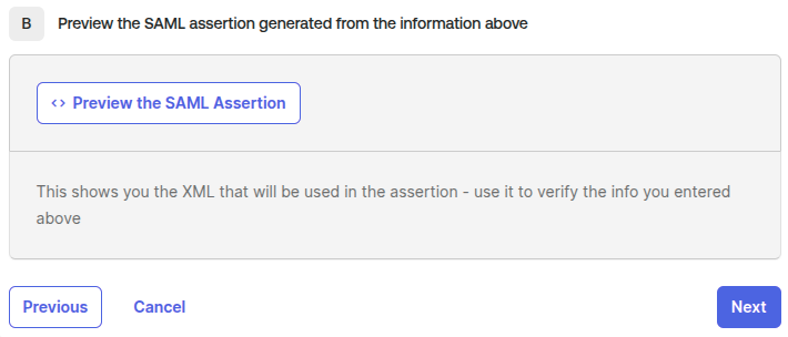 SAML settings preview