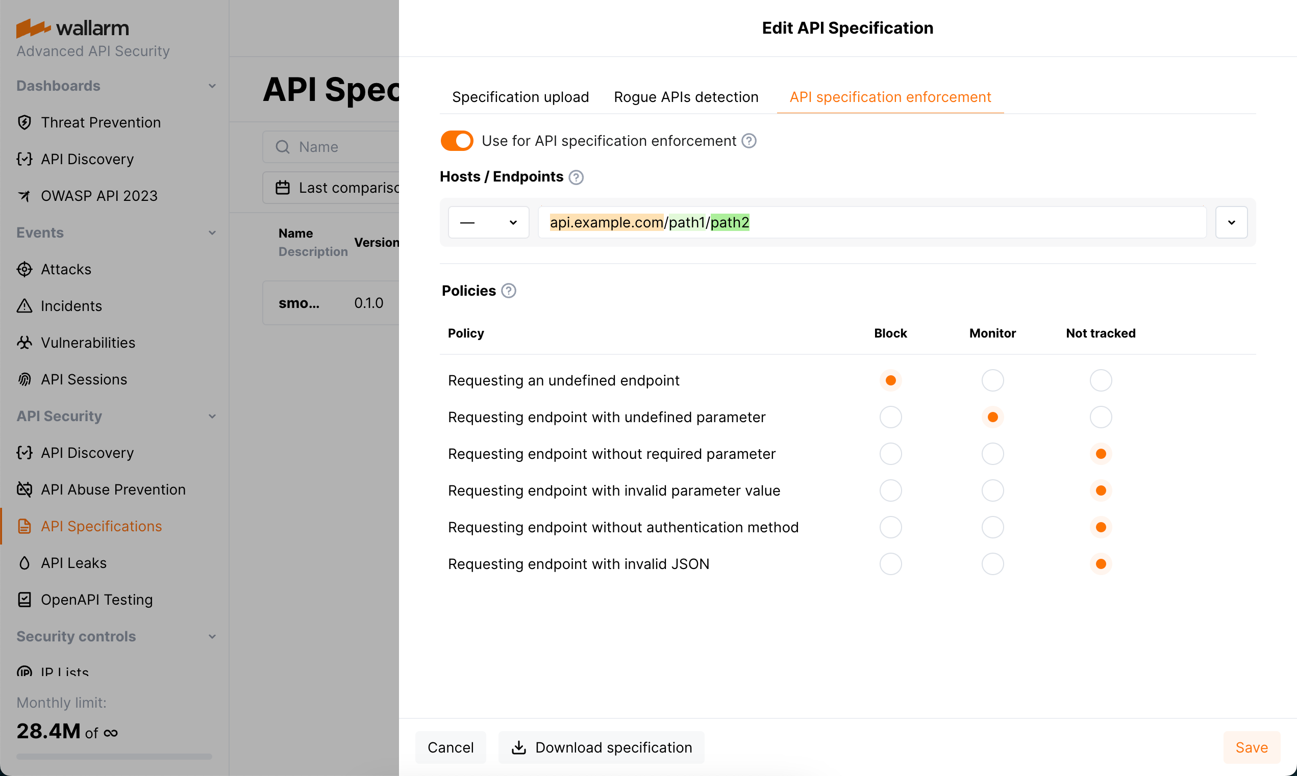 Specification - use for applying security policies