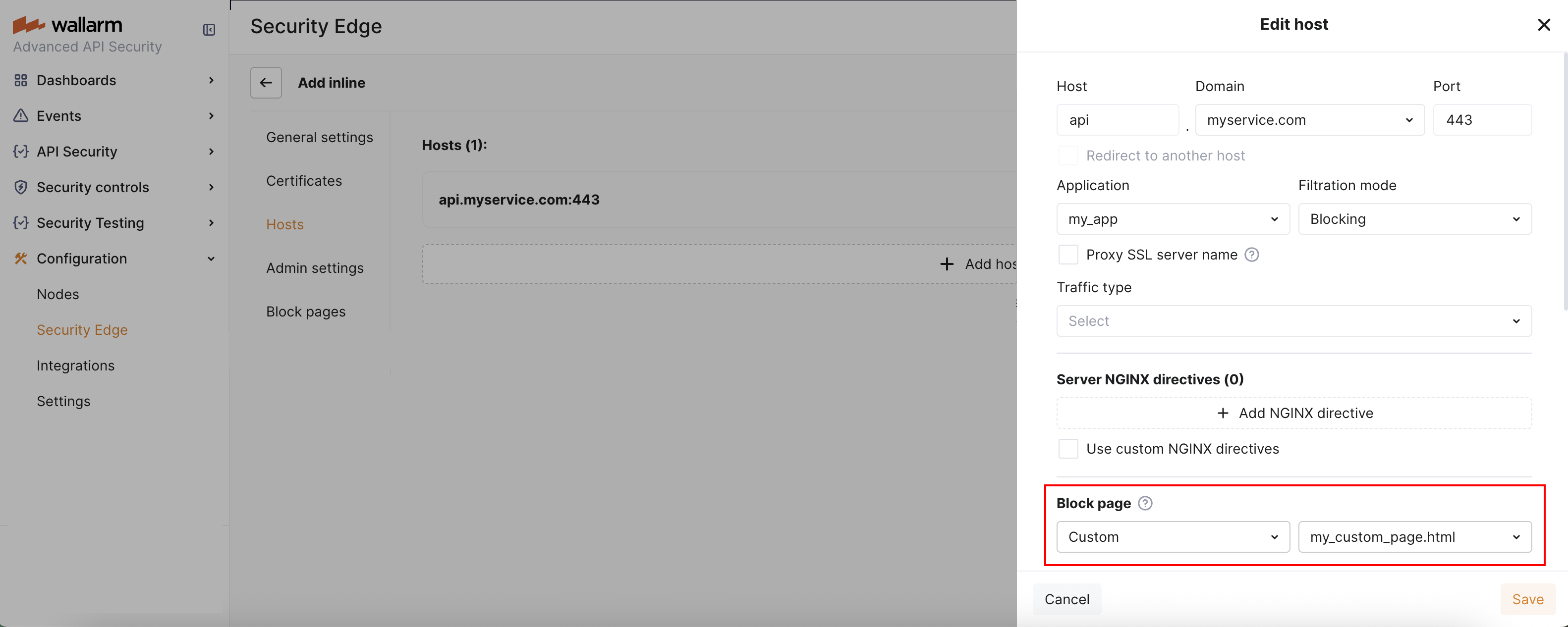 Selected custom block page