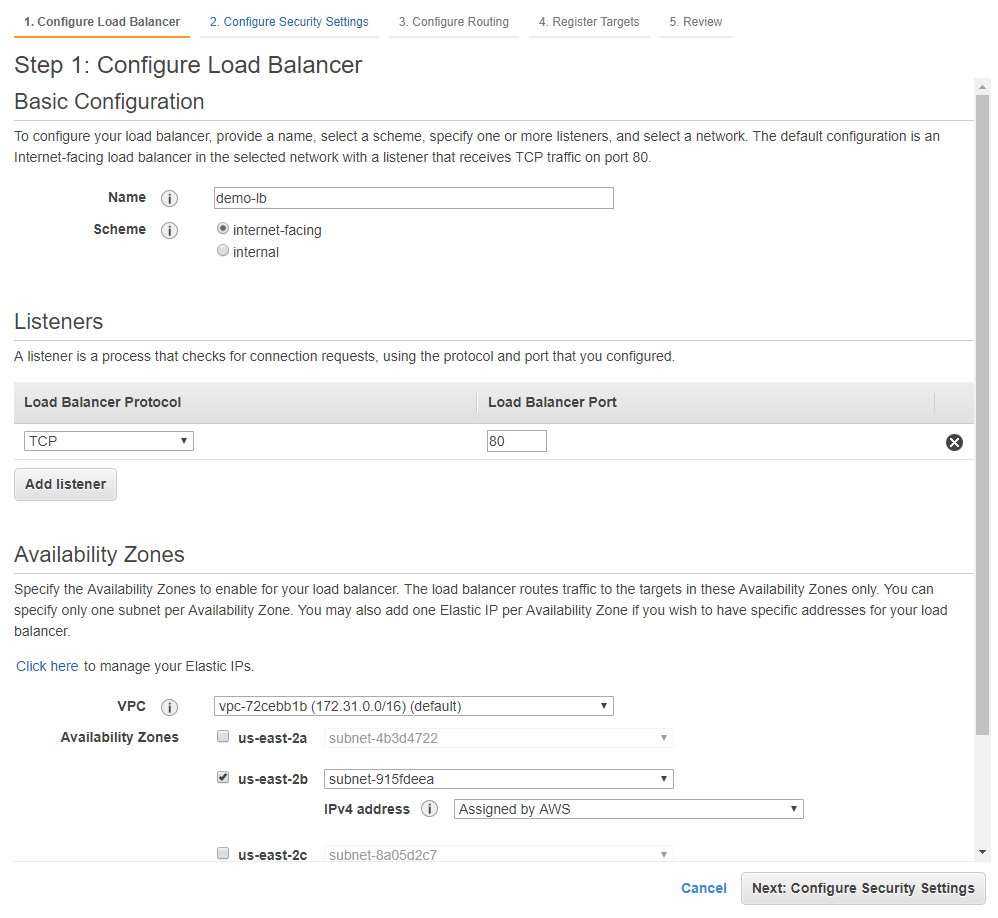 General Load Balancer parameters configuration