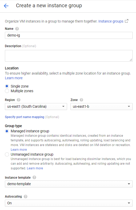 Creating an instance group