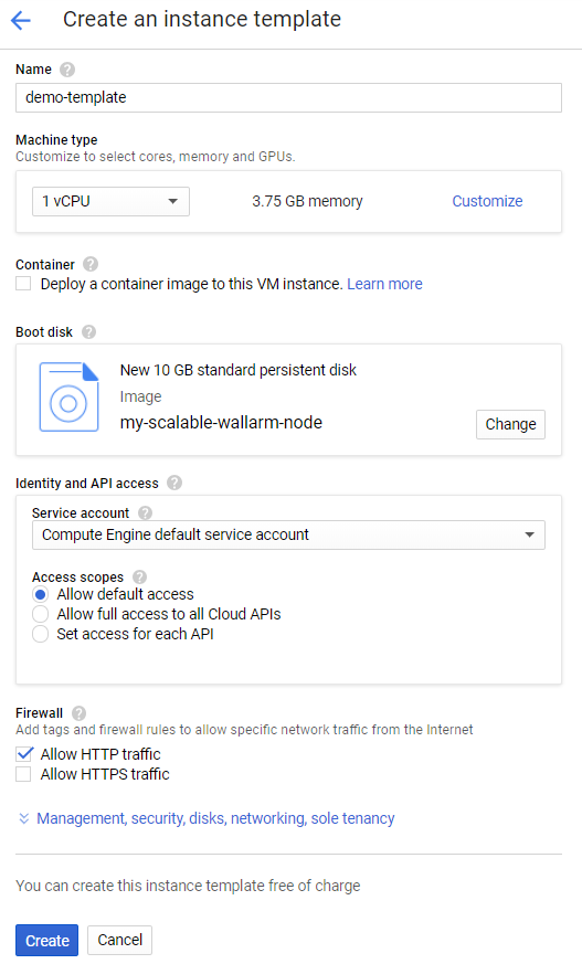 Creating an instance template