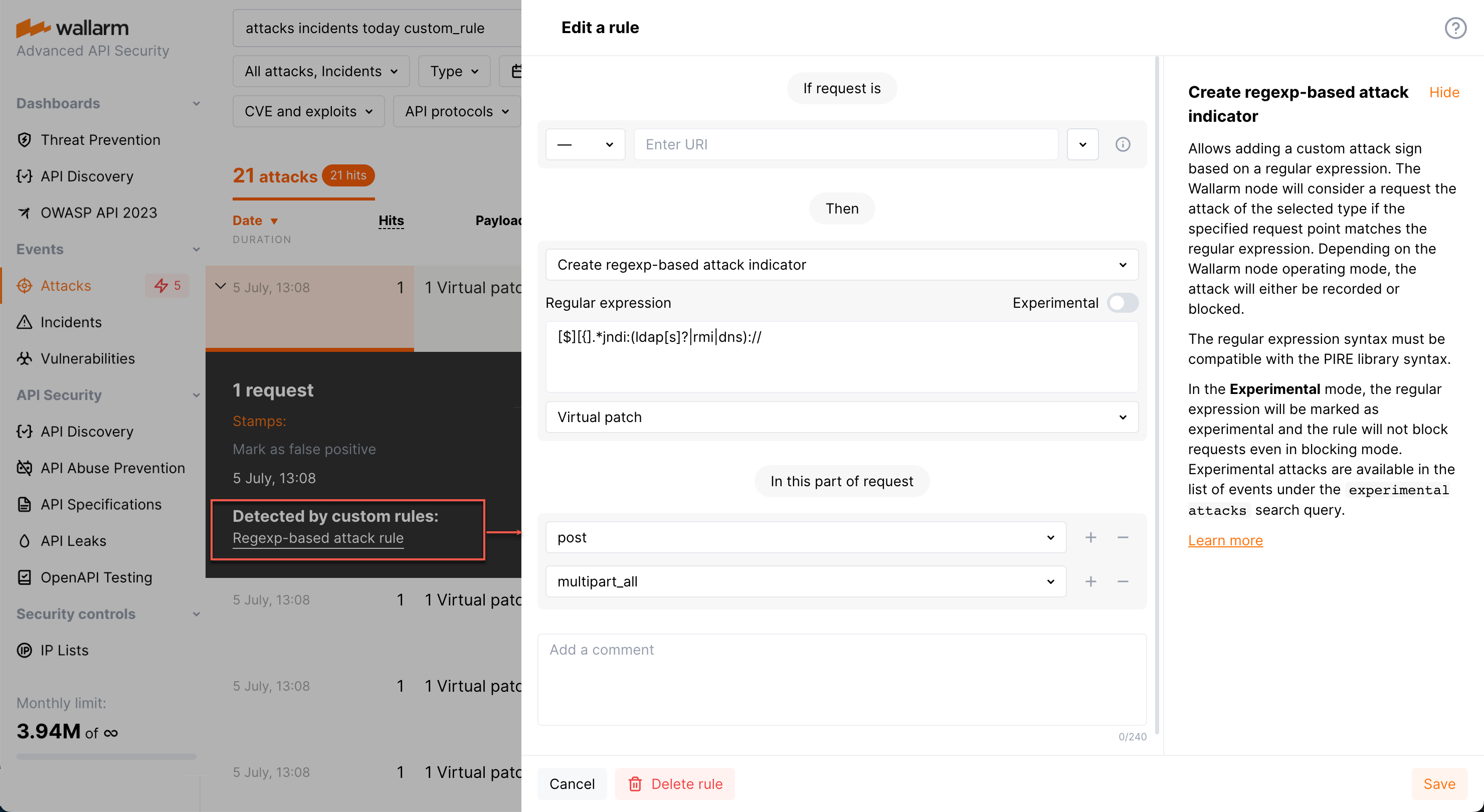 Attack detected by regexp-based customer rule - editing rule