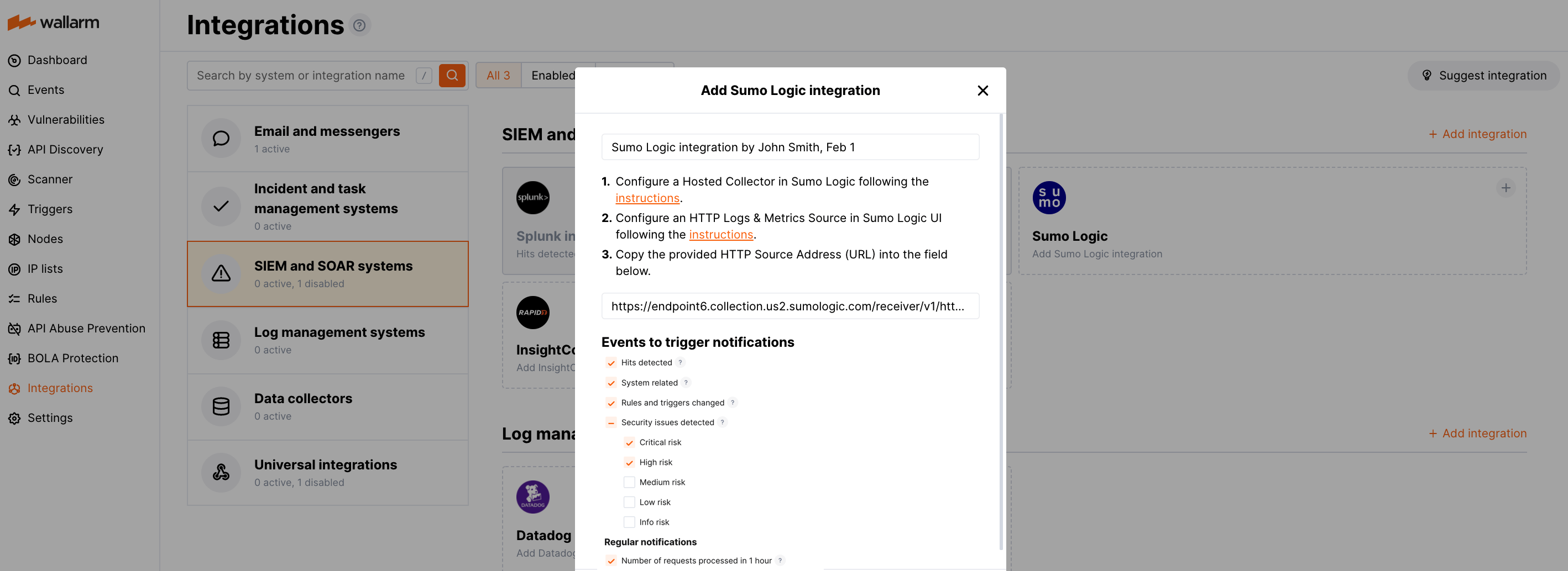 Sumo Logic integration