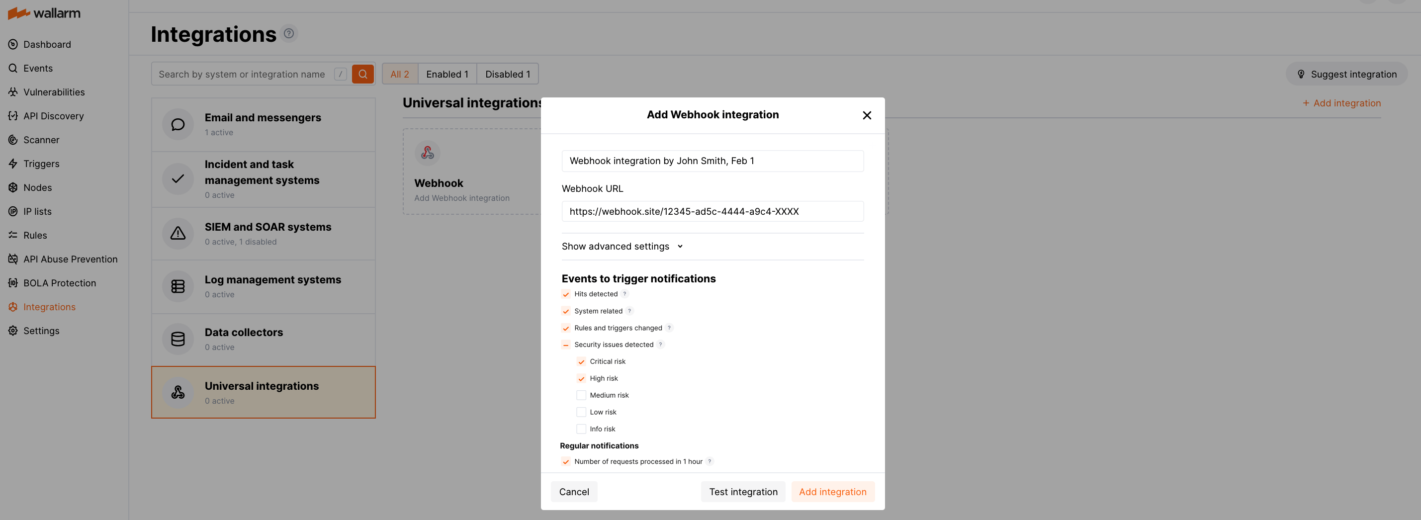 Webhook integration