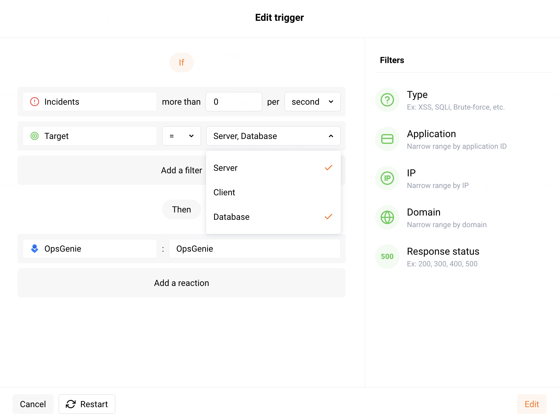 Example of a trigger sending the data to Splunk