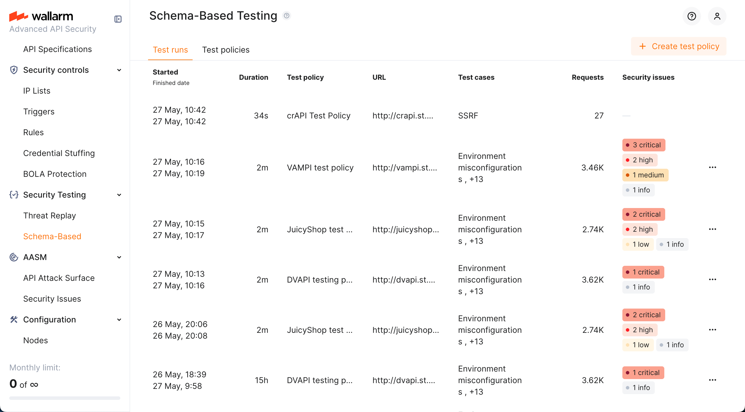 Schema-Based Testing - test runs